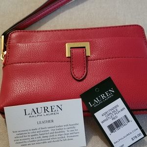 Lauren Ralph Lauren Red Leather Carlisle Wristlet